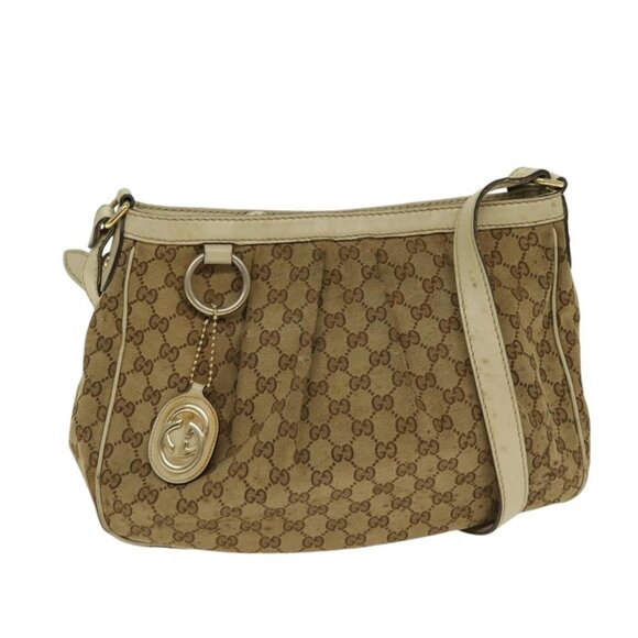 GUCCI GG Canvas Shoulder Bag Beige Gold - Picture 1 of 15